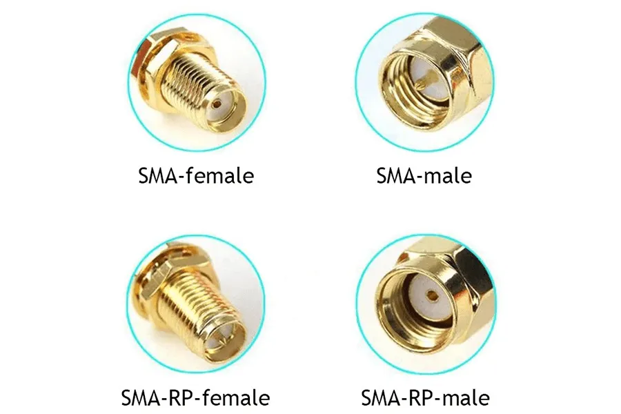Two main categories of antenna connectors:  (reverse polarity SMA) and SMA (sub-miniature version A). The RP-SMA connector has a male and female connector, just like the SMA connector does.