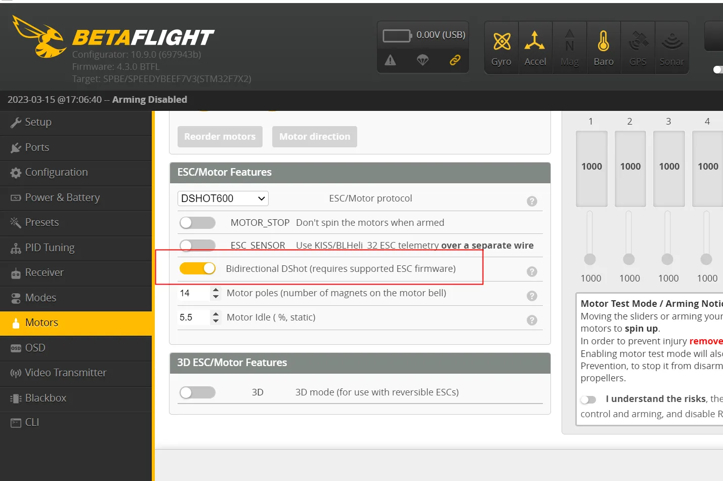 Adjust Betaflight Settings