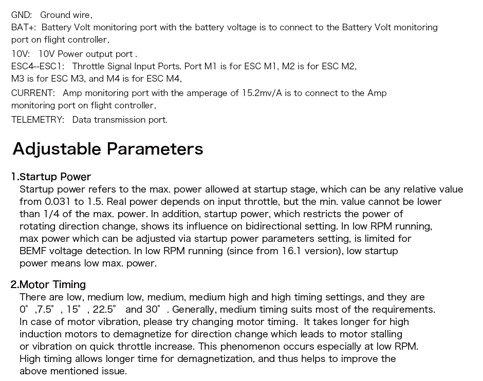 TMotor F55A ProII 55A ESC parameter detail