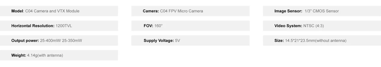 BetaFPV C04 Camera VTX module specification