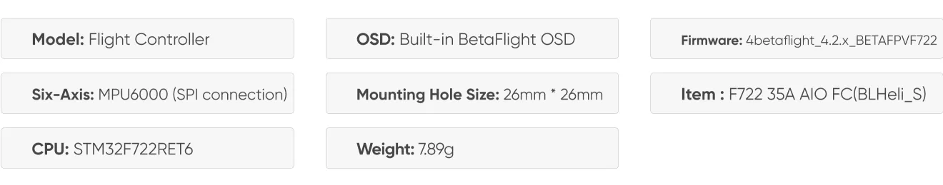 BetaFPV F722 35A AIO specification of flight controller