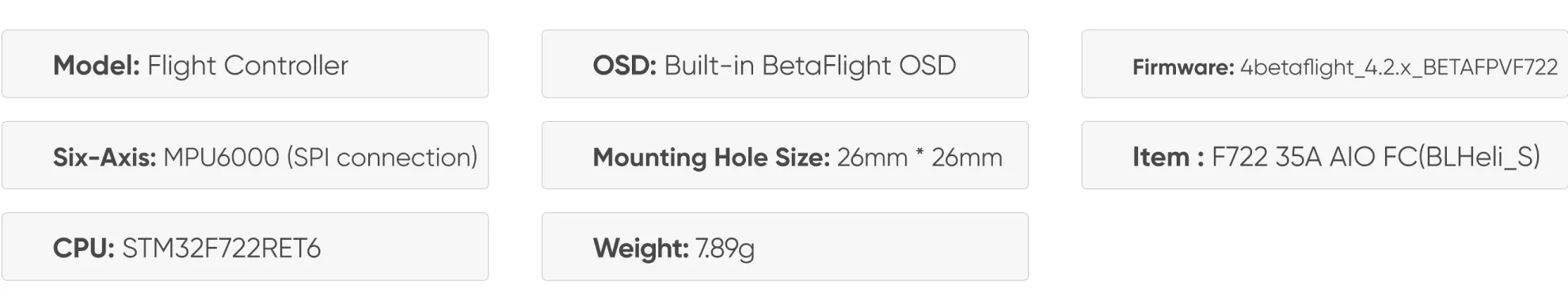 BetaFPV F722 35A AIO specification of flight controller