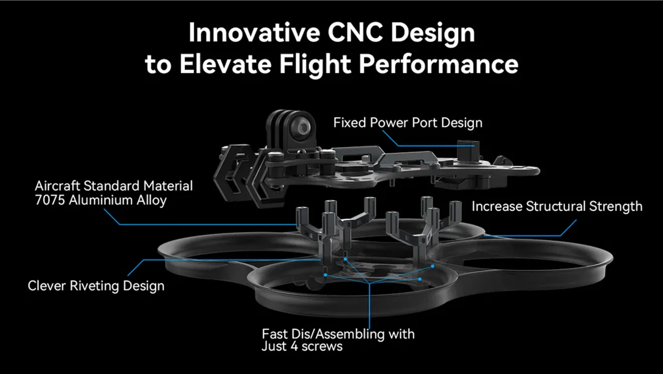 Pavo25 V2 Whoop Frame innovative CNC design