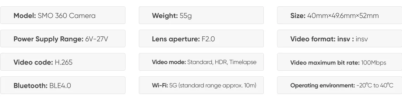 BetaFPV SMO 360 camera specifications