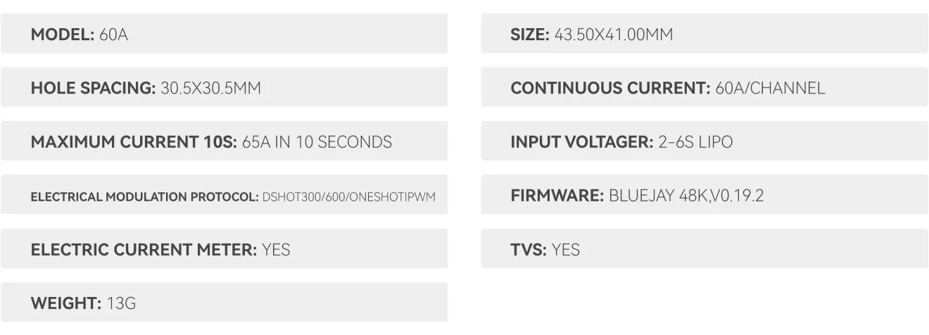 FIREBIRD F405 60A stack ESC specifications