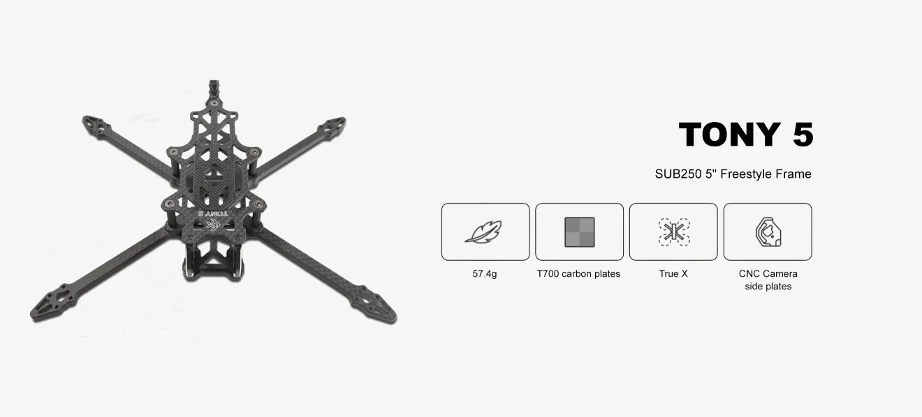 FlyfishRC Tony 5 Sub250 frame for FPV freestyle