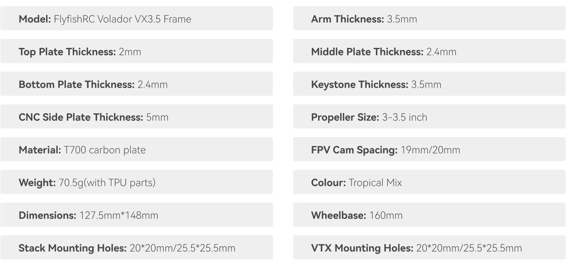 flyfishrc volador vx3.5 3.5inch freestyle yellow frame specification p