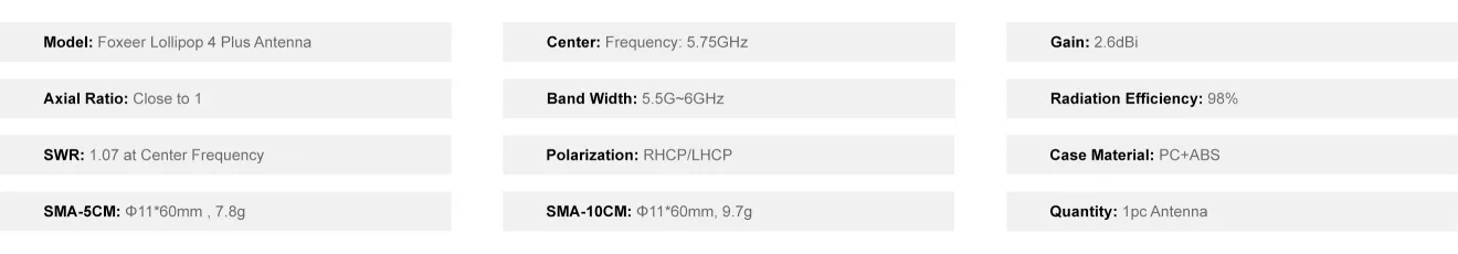 Foxeer lollipop 4 plus antenna specitications