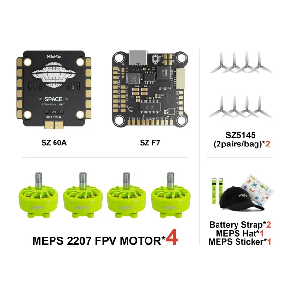 SZ2207 Brushless Motors with SZ60A 6S 4IN1 ESC & F7 Flight Controller Stack