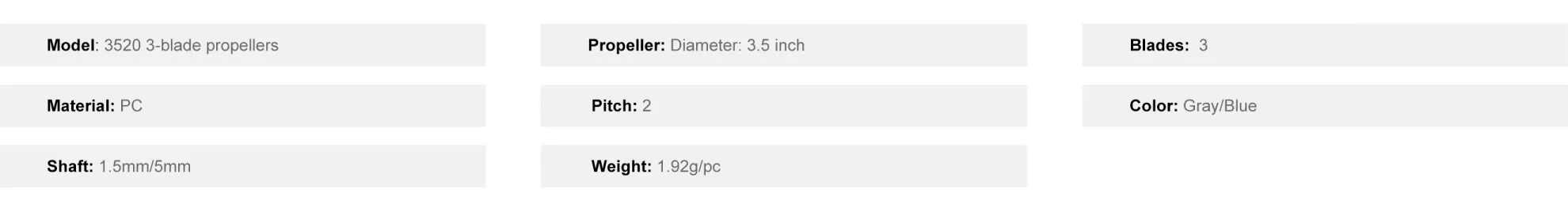 Gemfan 3520 3 Blade Propellers Specifications