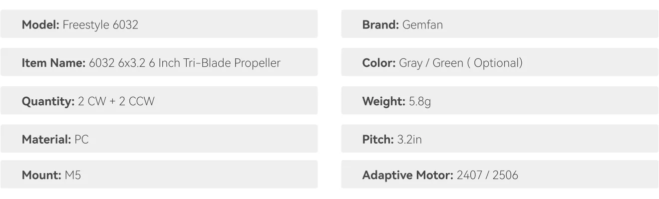 Gemfan 6032 propeller specifications