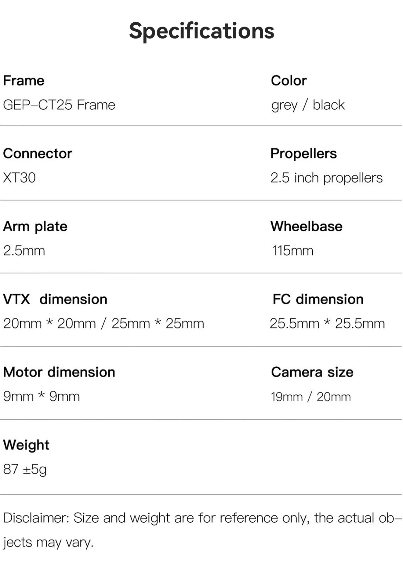 geprc gep ct25 frame pc specification