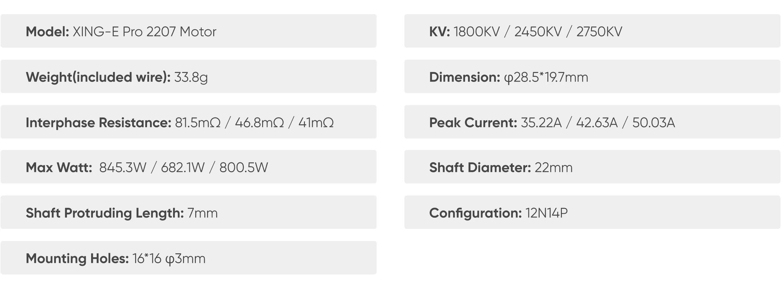 iFlight XING E Pro 2207 FPV motor specification