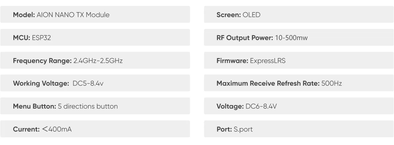 Jumper AION 2 4GHz Nano ELRS TX Module specifications