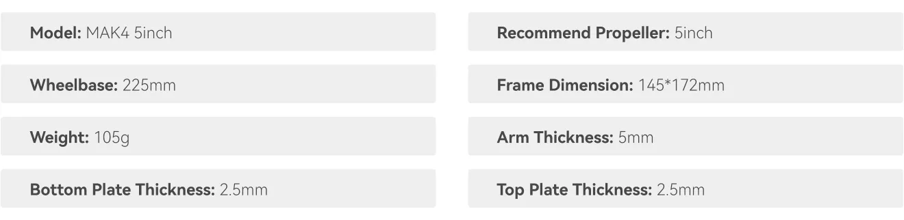 MAK4 freestyle frame 5inch specification