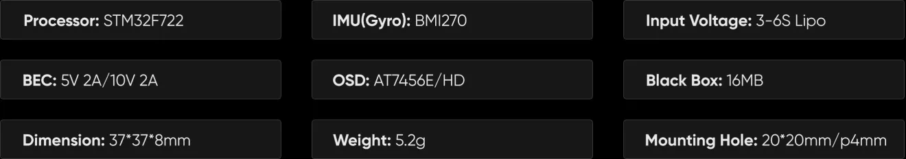 MEPS MINI F7 HD ANALOG flight controller specifications