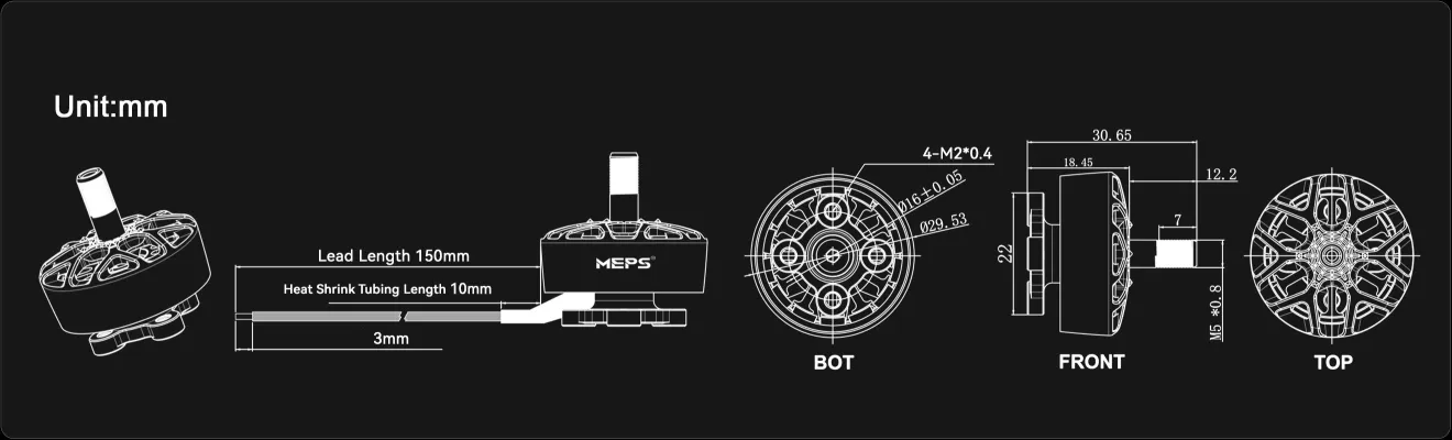 NEON 2207 brushless motor size chart