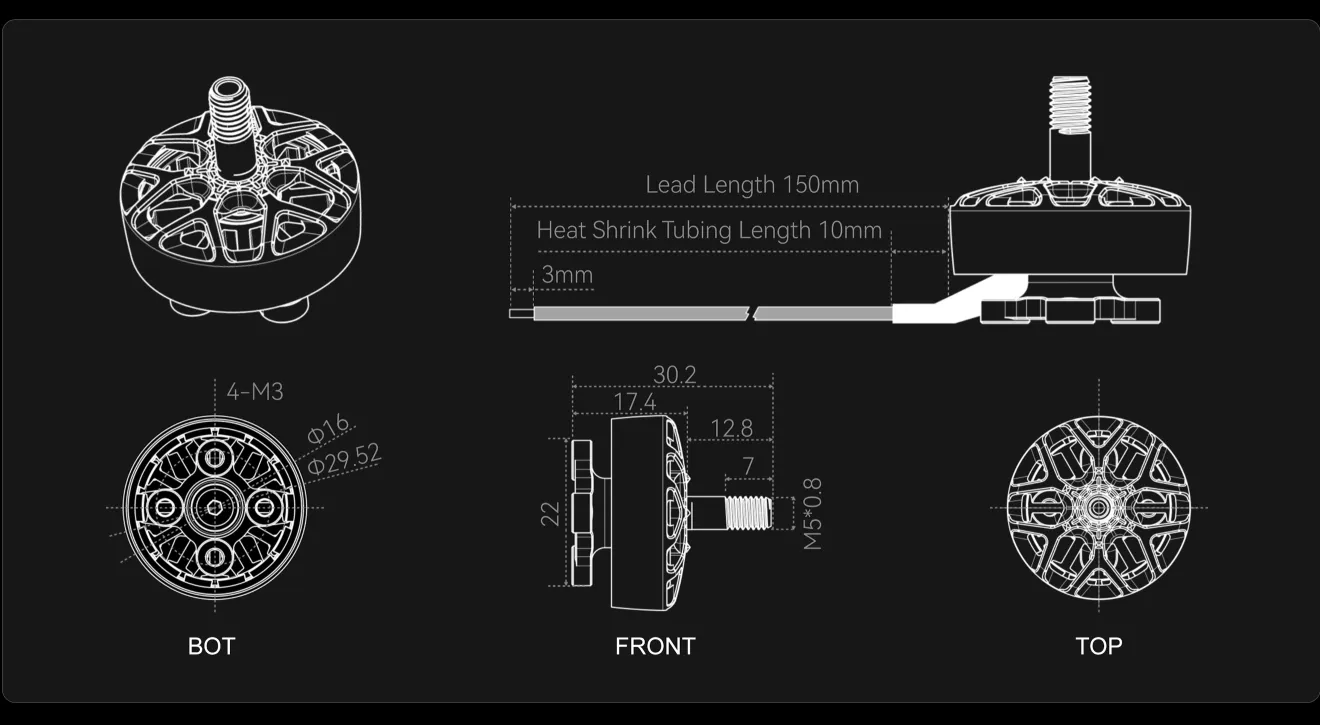 NEON 2306 brushless motor size chart