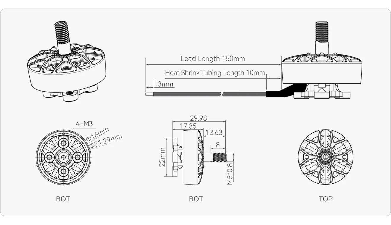 MEPS NEON 2505.5 drone motor size chart