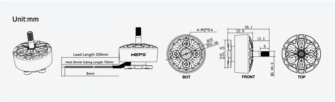 MEPS NEON 2810 motor size chart