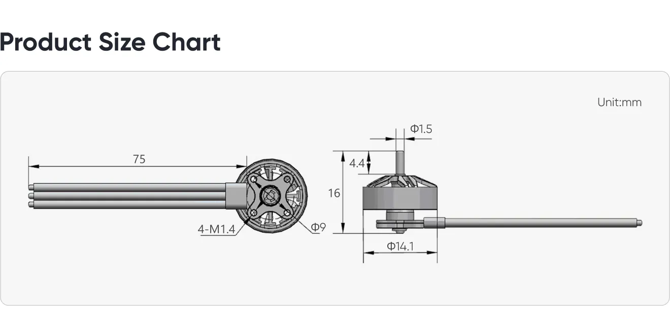 SZ1103 brushless motor size chart