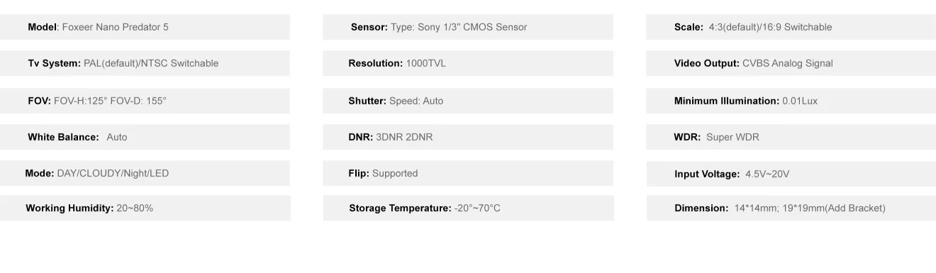 features-of-foxeer-predator-5-nano-camera-specifications