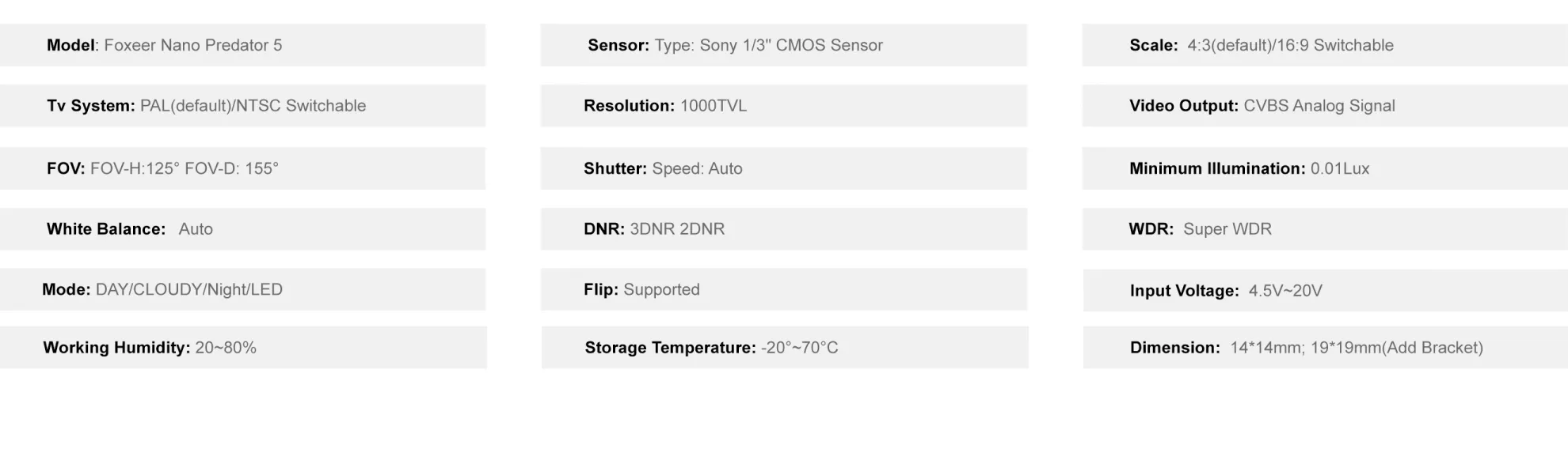 features-of-foxeer-predator-5-nano-camera-specifications