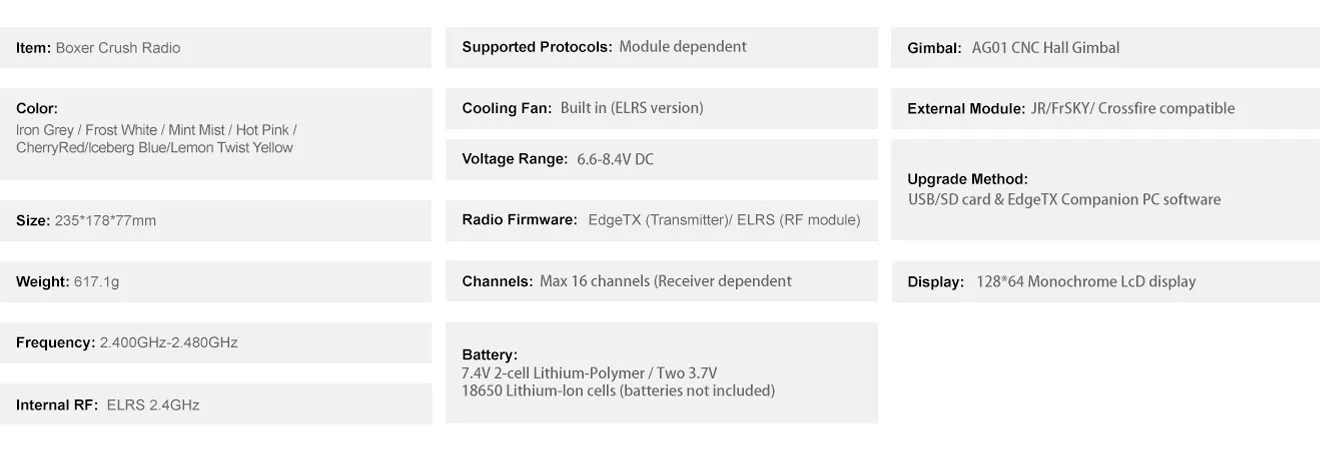 radiomaster boxer crush radio controller m2 spec