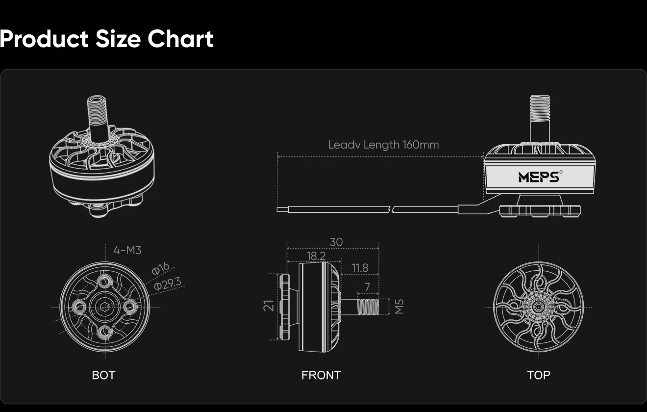 2306 fpv brushless motors size chart