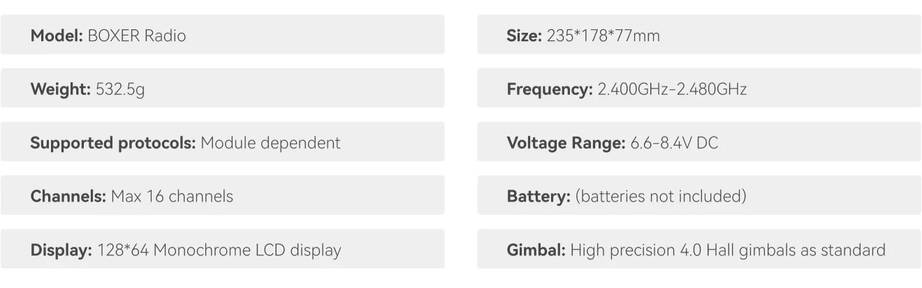 RadioMaster boxer radio transmitter specification