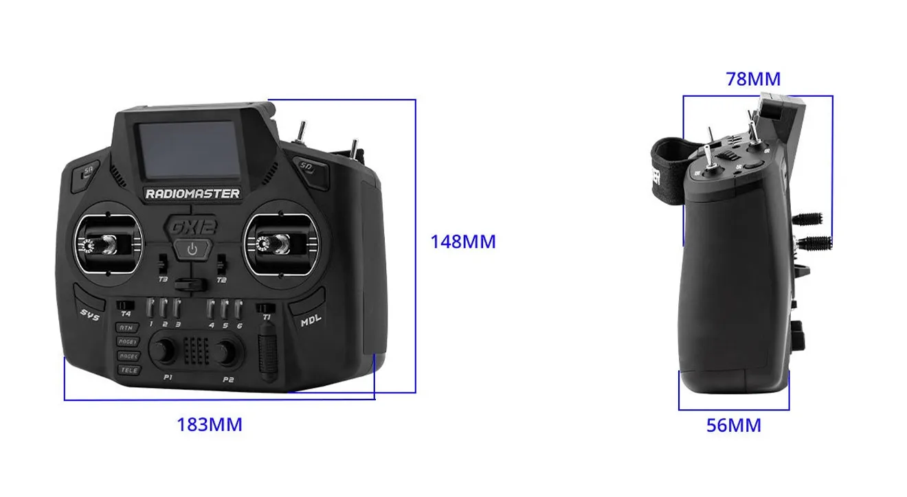 radiomaster gx12 radio controller size