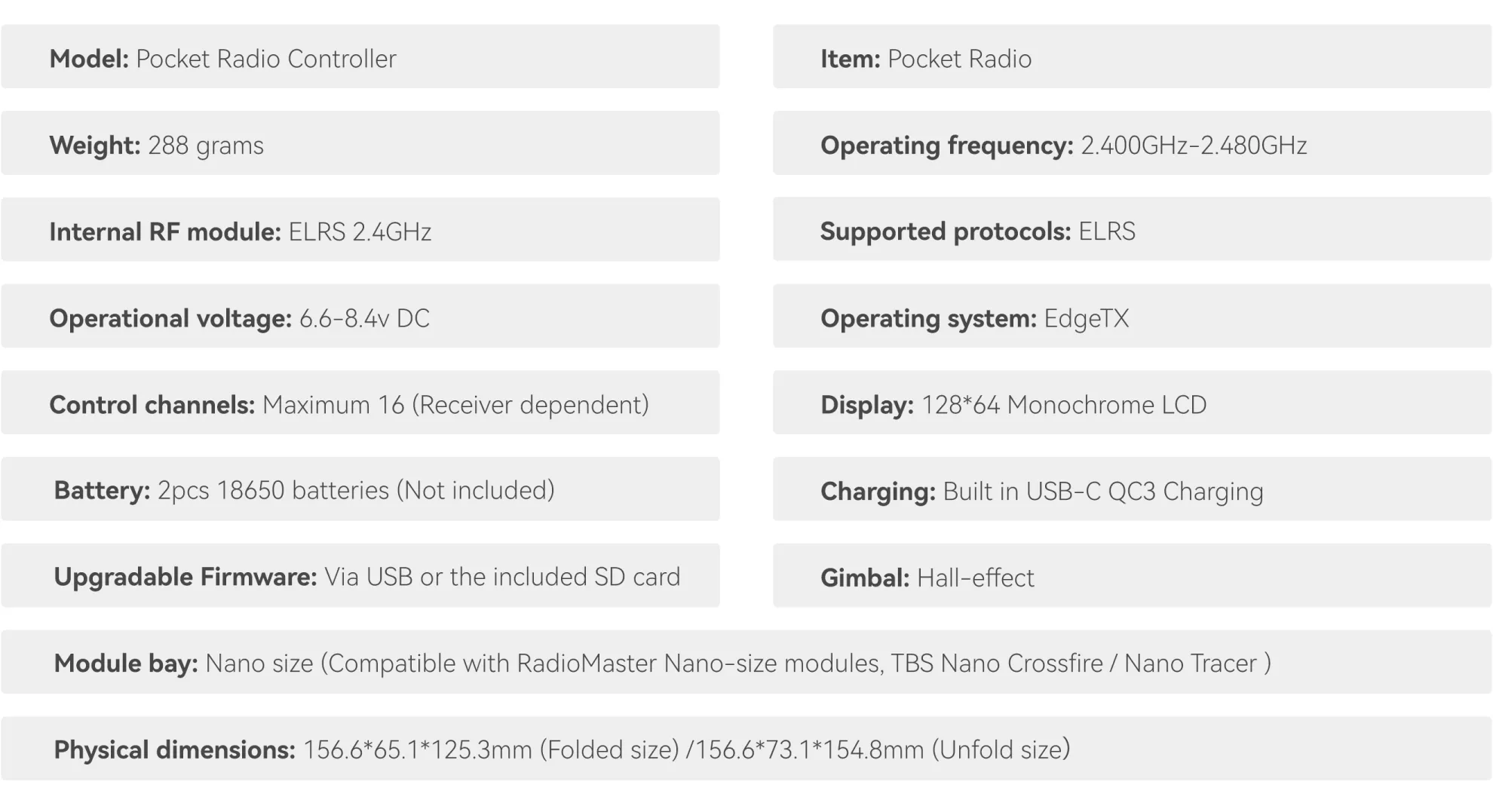 radiomaster pocket radio spec