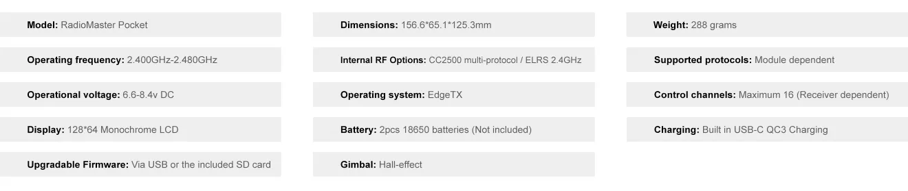 RadioMaster TX12 MKII Radio Controller specifications