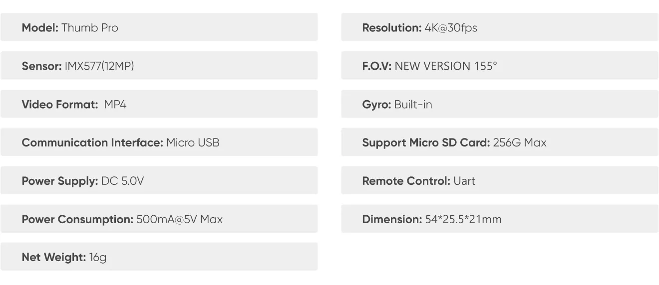 RunCam Thumb Pro specifications