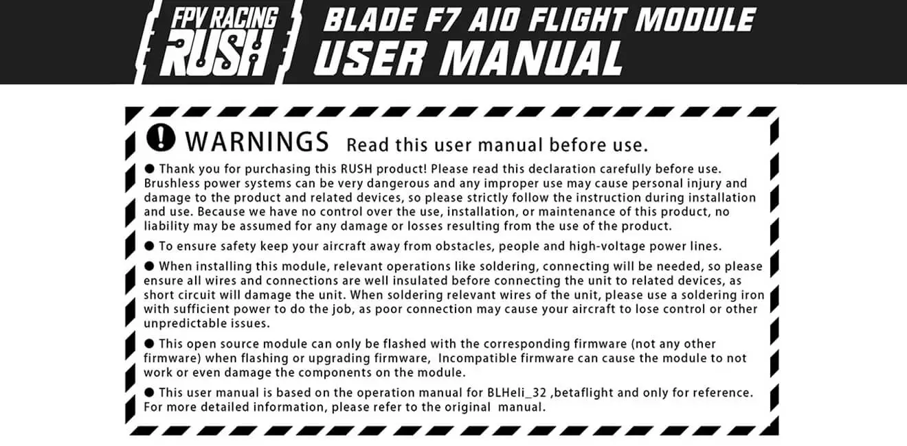 RUSHFPV BLADE F7 45A AIO user manual