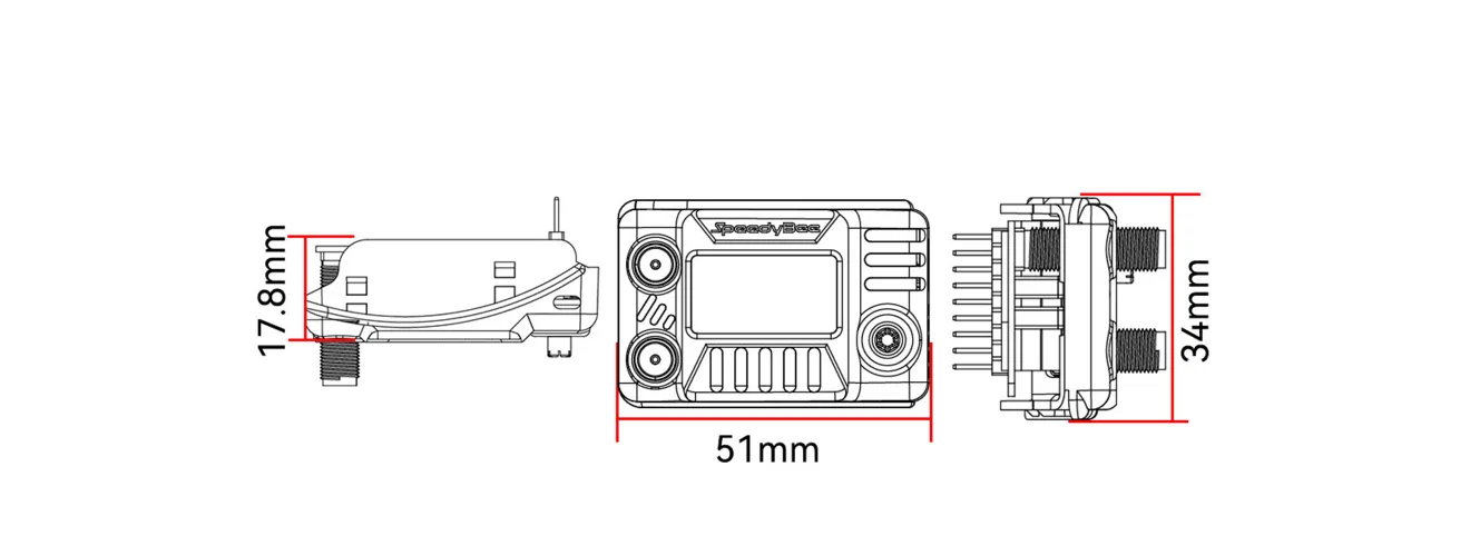 speedybee 5.8ghz goggles receiver dimension drawing