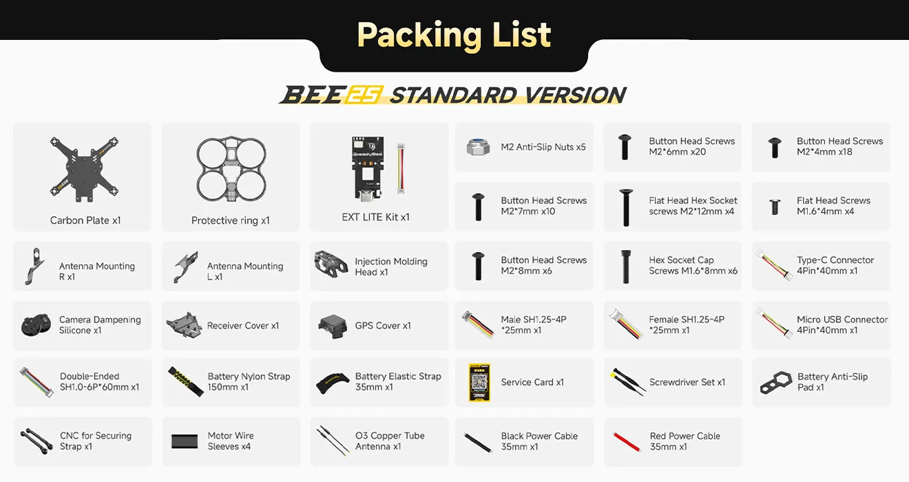speedybee bee25 wireless tuning frame bee25 packing list