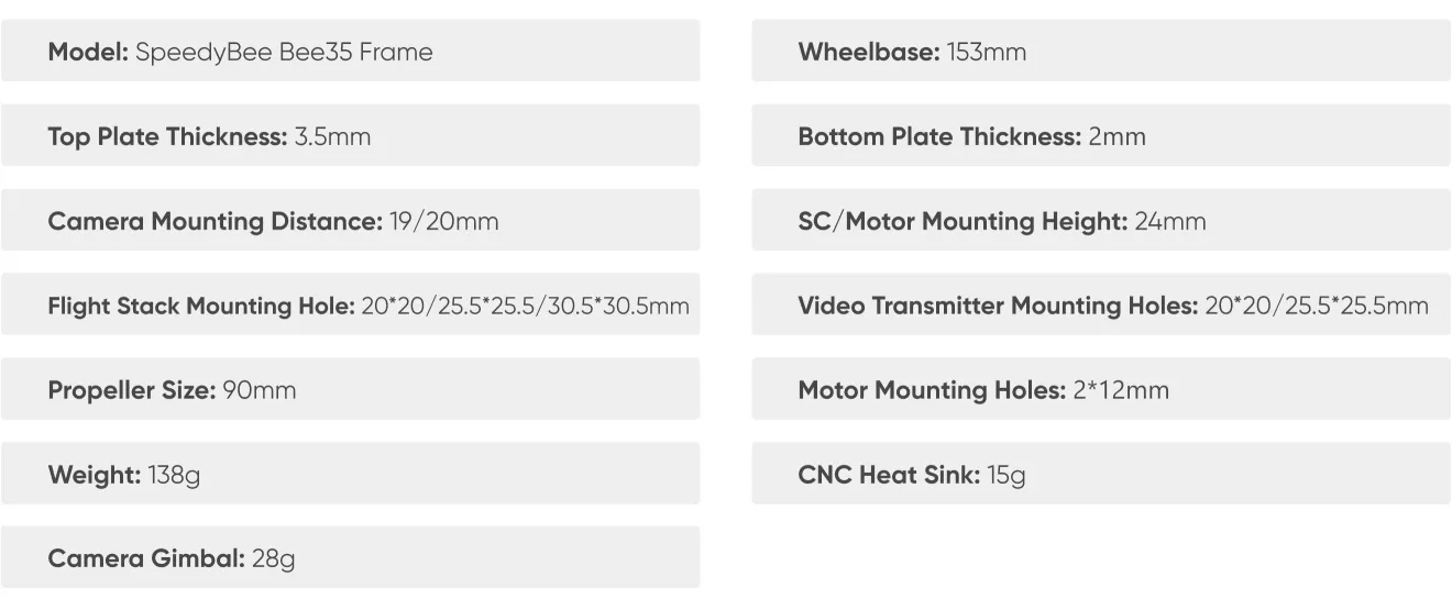 SpeedyBee Bee35 frame specifications