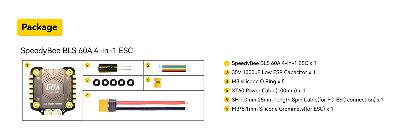 speedybee bls 60a 30x30 4 in 1 esc package