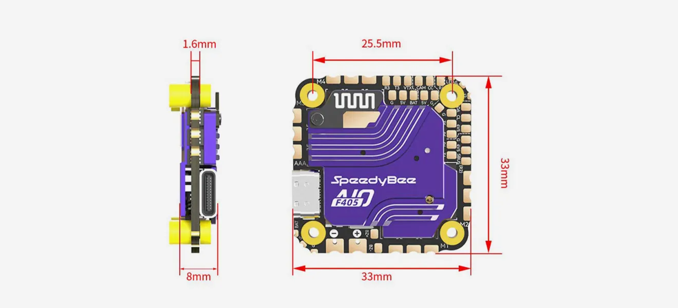 speedybee f405 aio dimensions