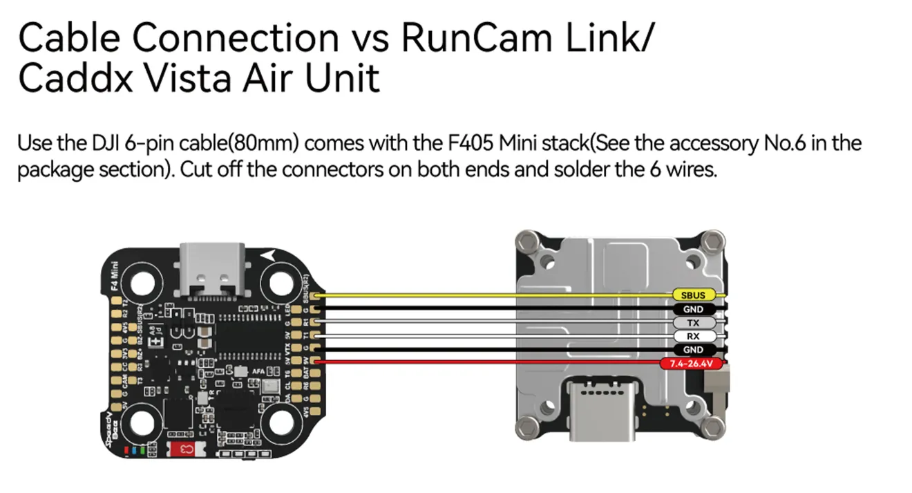 SpeedyBee F405 Mini 35A stack connect with Runcam Link