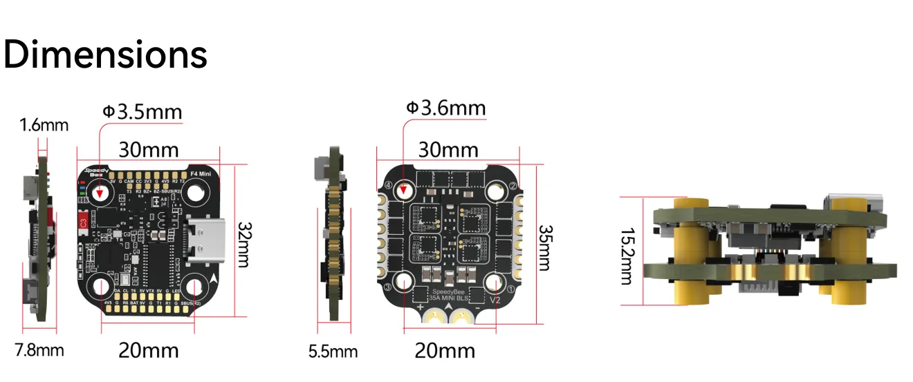 SpeedyBee F405 Mini 35A stack dimensions