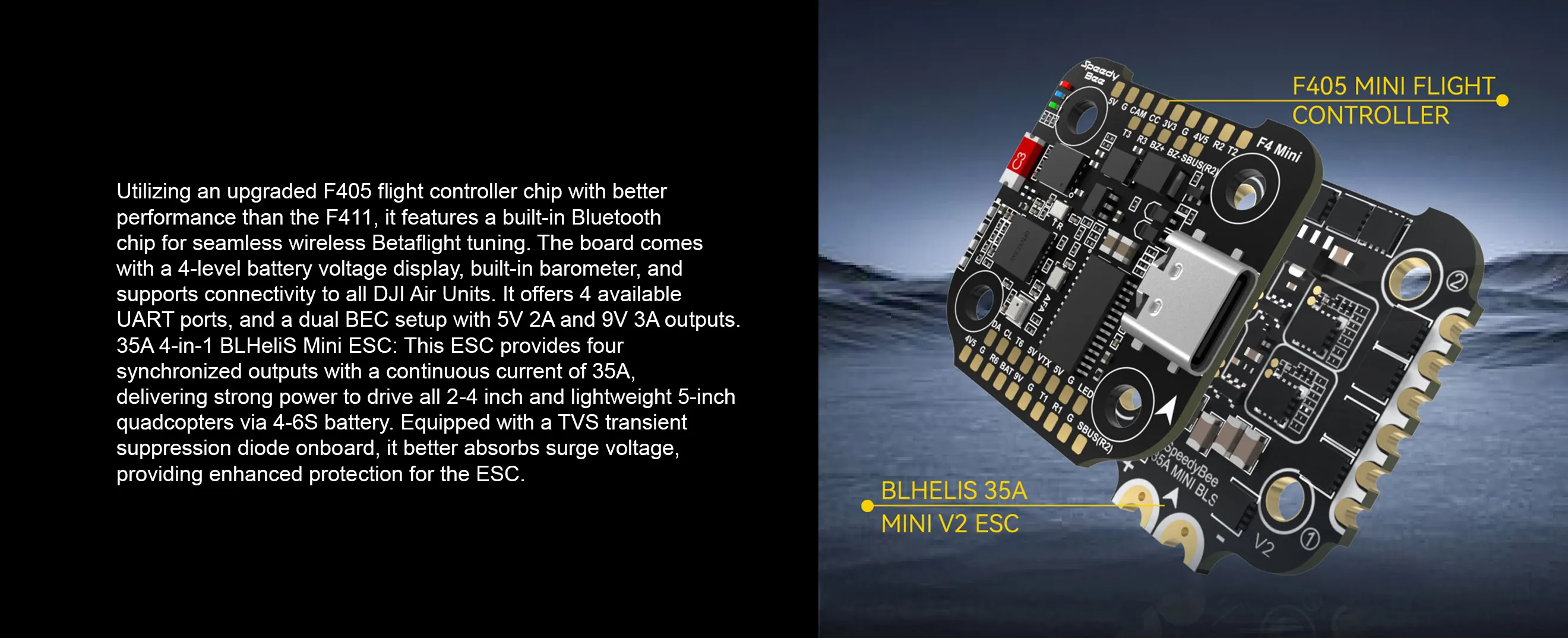 SpeedyBee F405 Mini 35A stack with built in bluetooth