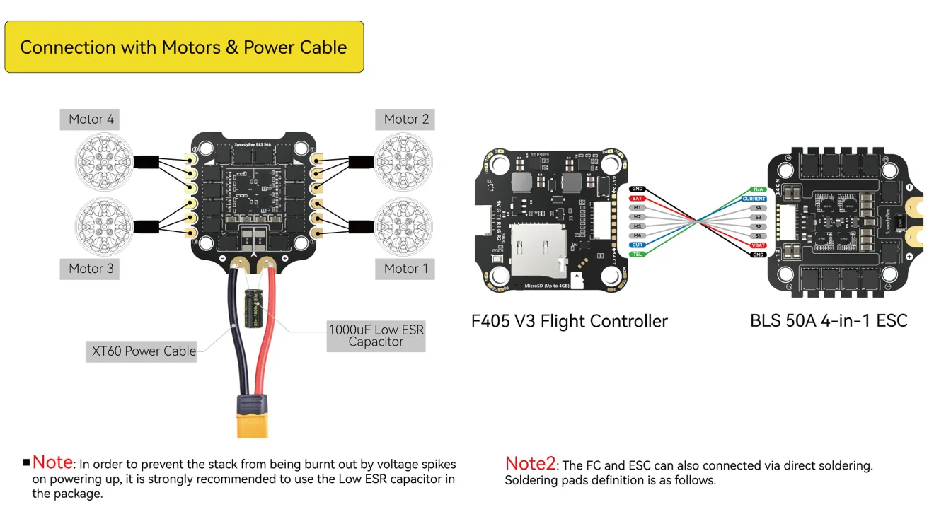 SpeedyBee F405 stack connect with power cable