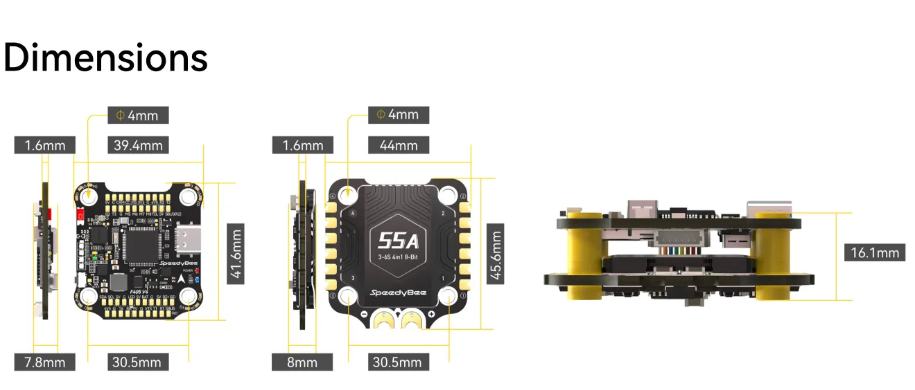 SpeedyBee F405 V4 55A stack dimensions