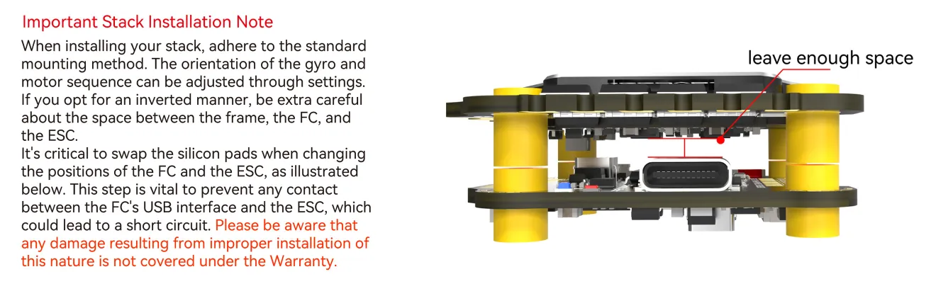 SpeedyBee F405 V4 55A stack installation note