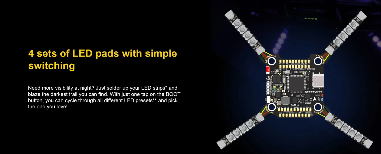 SpeedyBee F405 V4 55A stack with led pads