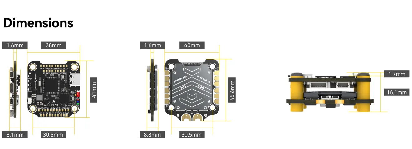 SpeedyBee F7 V3 50A stack diemensions