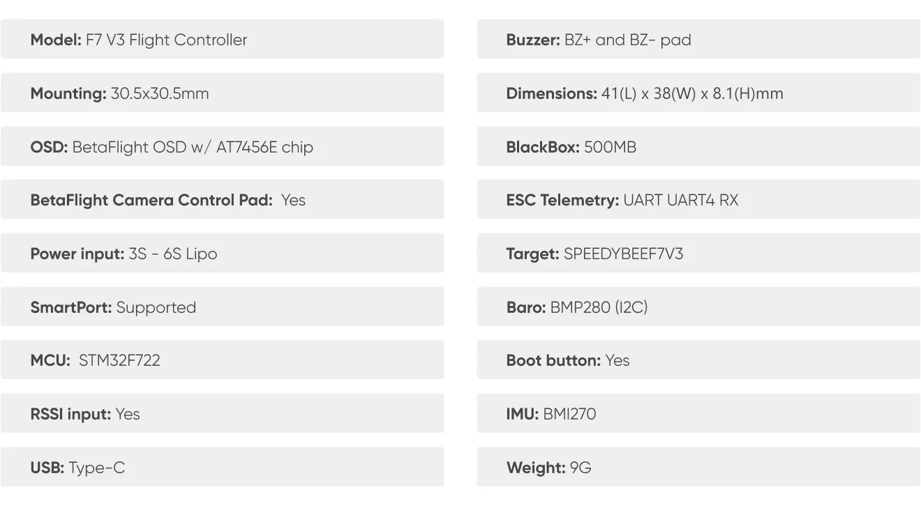 SpeedyBee F7 V3 50A stack ESC specifications