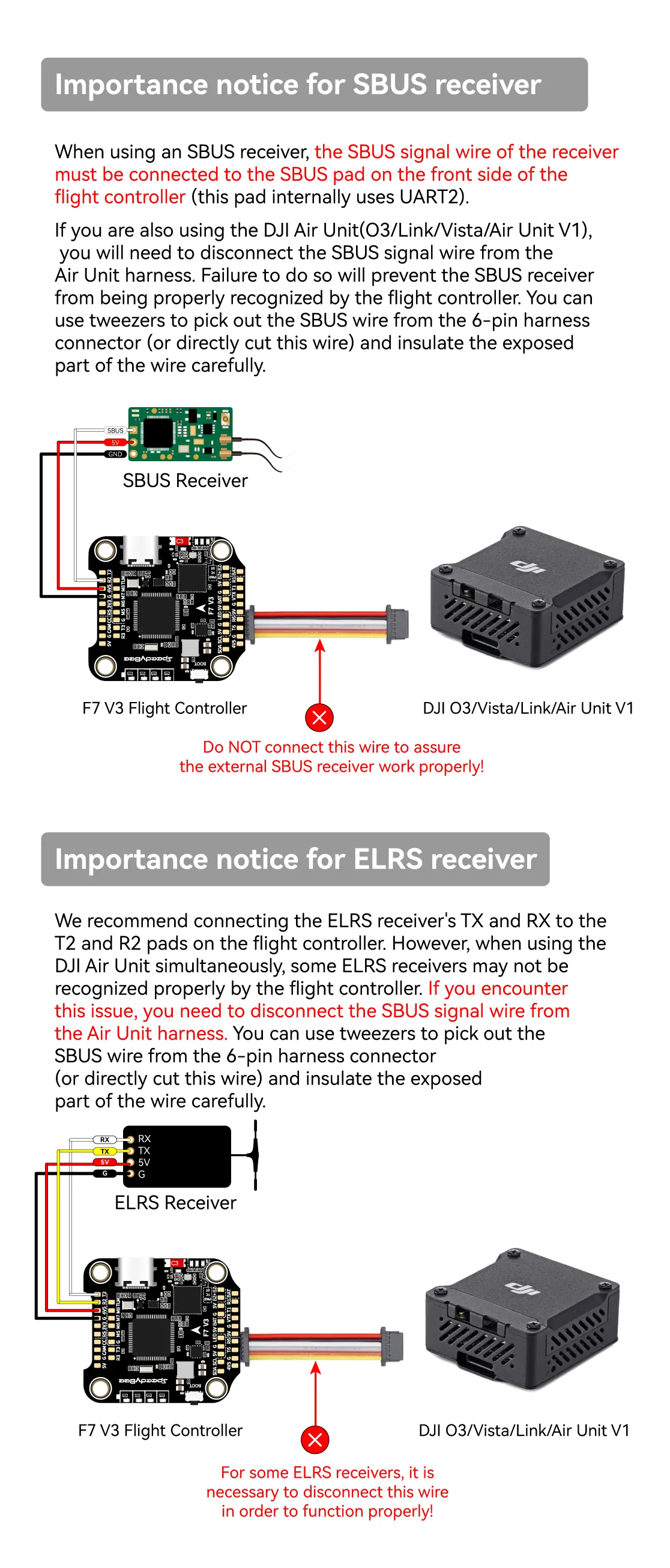 speedybee f7 v3 bl32 50a 4 in 1 esc importance notice for sbus receiver
